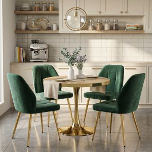 Set Masa Lyma Stejar Gold 90 cm cu 4 Scaune Elira Verde