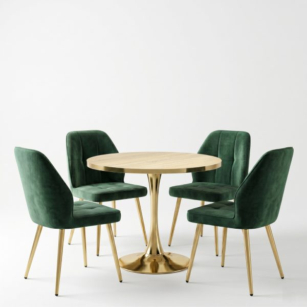Set Masa Lyma Stejar Gold 90 cm cu 4 Scaune Elira Verde1
