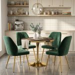 Set Masa Lyma Wenge Gold 90 cm cu 4 Scaune Elira Verde