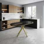 Masa fixa Ovala Alessia Negru Marmorat 140×80 cm