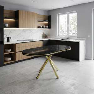 Masa fixa Ovala Alessia Negru Marmorat 140×80 cm