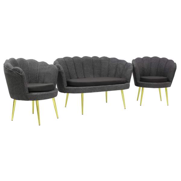 Set Canapea Myra cu 2 Fotolii Gri Negru 1