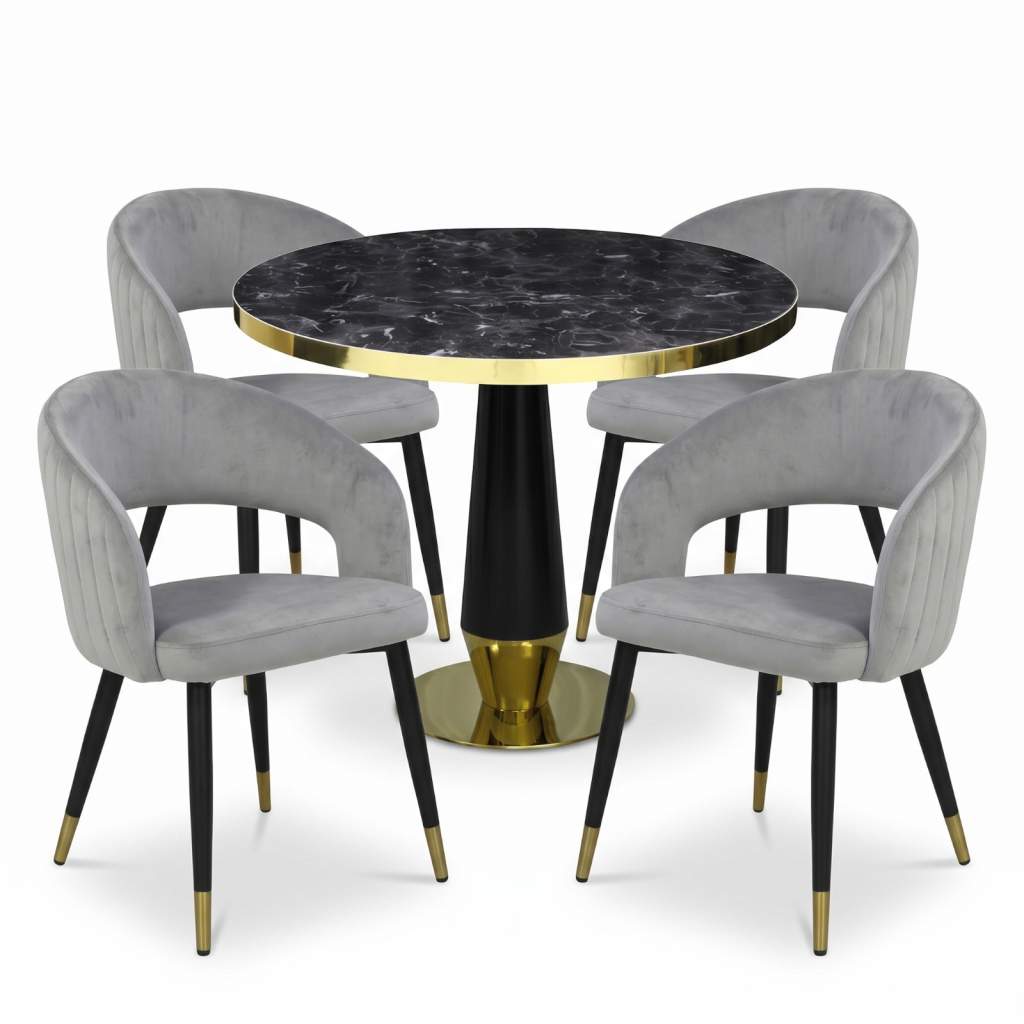 Set Masa Berlin Gold Negru cu 4 Scaune Monaco Gri1