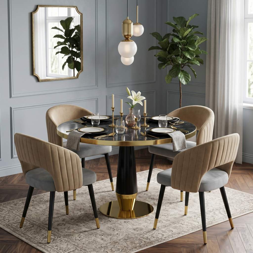 Set Masa Berlin Gold Negru cu 4 scaune Monaco Gri Bej