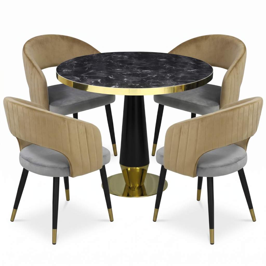 Set Masa Berlin Gold Negru cu 4 scaune Monaco Gri Bej1