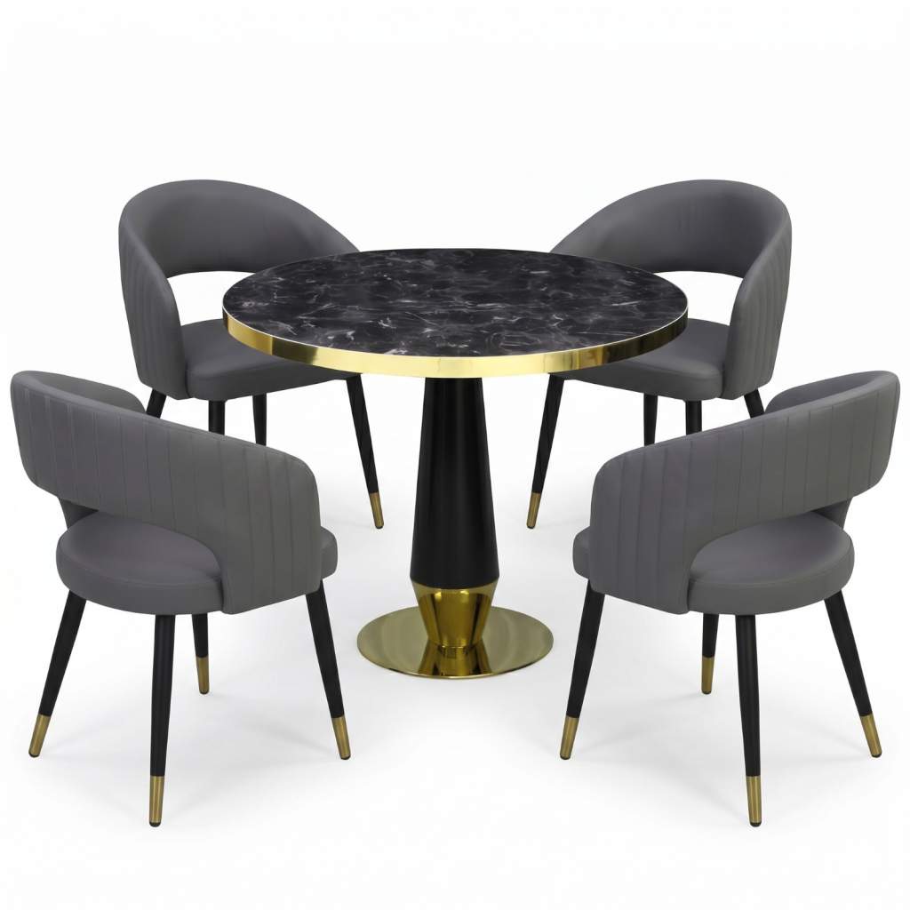 Set Masa Berlin Gold Negru cu 4 scaune Piele Ecologica Monaco Gri1