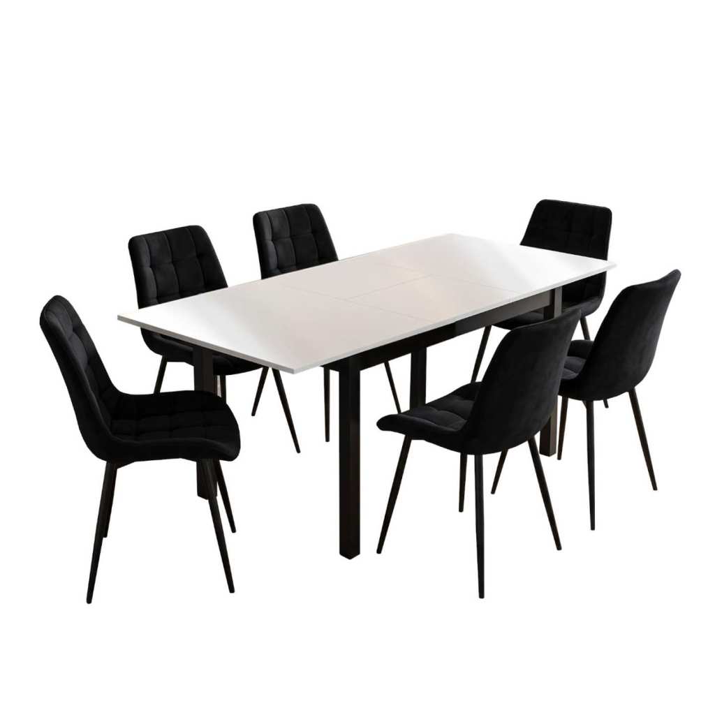 Masa extensibila Mara Alb 170x75 cm cu 6 scaune onix negru1