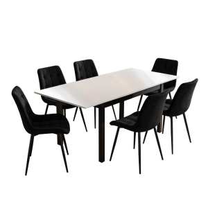 Masa extensibila Mara Alb 170x75 cm cu 6 scaune onix negru1