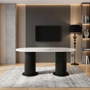 Masa fixa Ovala Marmo Alb Marmorat 170×90 cm