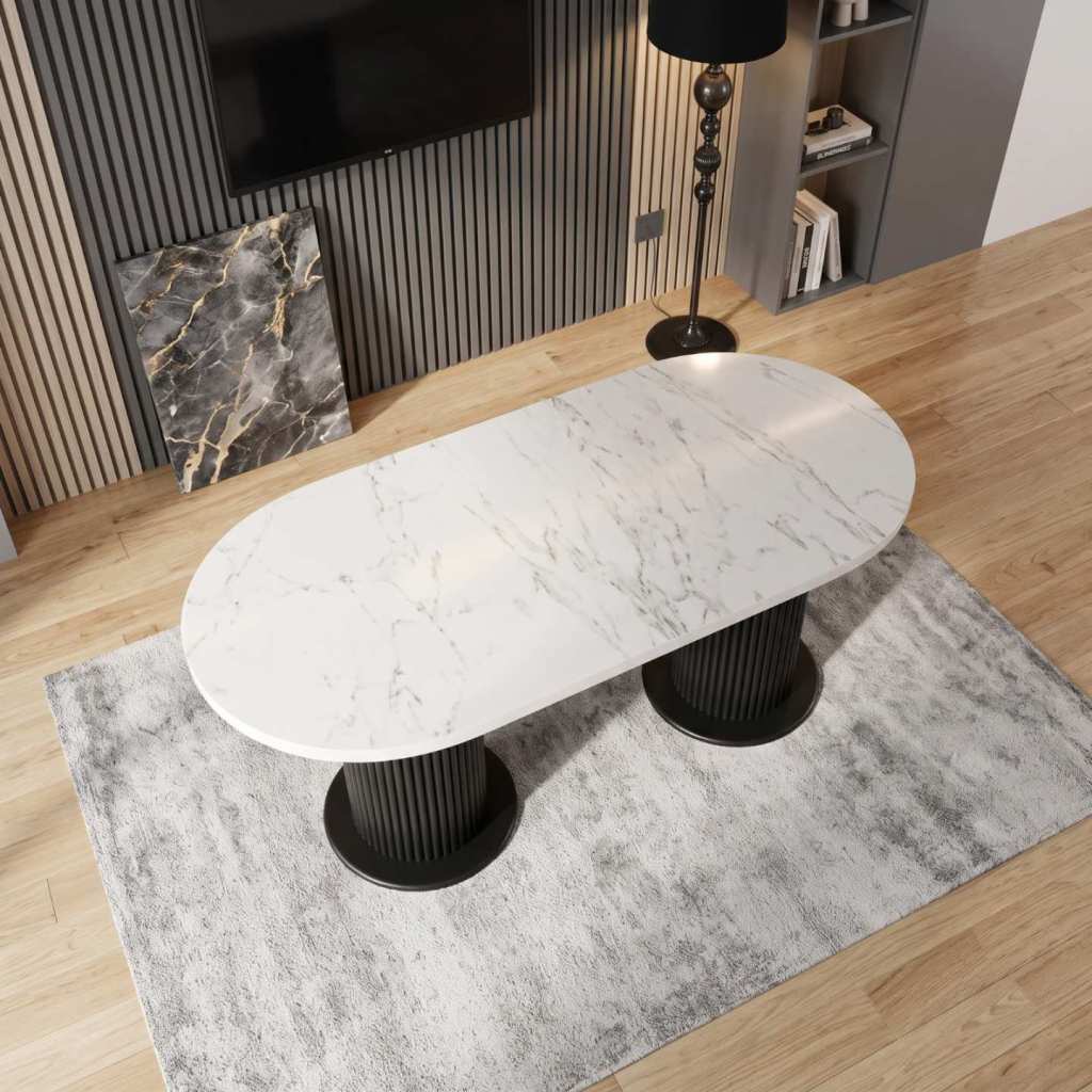 Masa fixa Ovala Marmo Alb Marmorat 170×90 cm 6