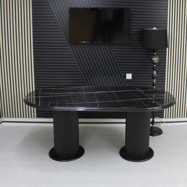 Masa fixa Ovala Marmo Negru Marmorat 180x90 cm 1