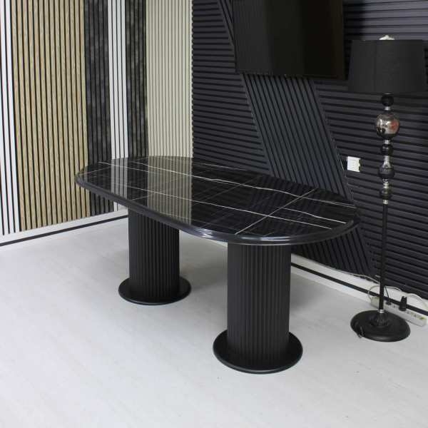 Masa fixa Ovala Marmo Negru Marmorat 180x90 cm 4
