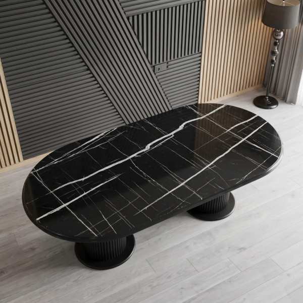 Masa fixa Ovala Marmo Negru Marmorat 180x90 cm 7
