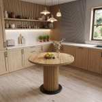 Masa fixa Rotunda Florys Nuc Deschis Picior Nuc cu Negru 90×75 cm