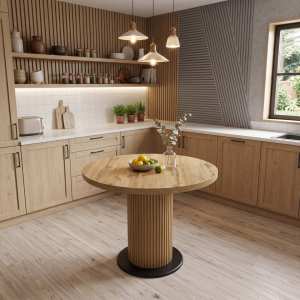 Masa fixa Rotunda Florys Nuc Deschis Picior Nuc cu Negru 90×75 cm