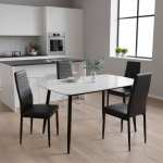 set masă cu 4 scaune bucătărie Atlas-Marble-Alba-cu-4-Oscar-Piele-Sintetica-Negru