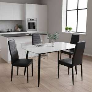 set masă cu 4 scaune bucătărie Atlas-Marble-Alba-cu-4-Oscar-Piele-Sintetica-Negru