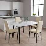Masa-Atlas-Marble-Alb-cu-4-Scaune-Oscar-Crem