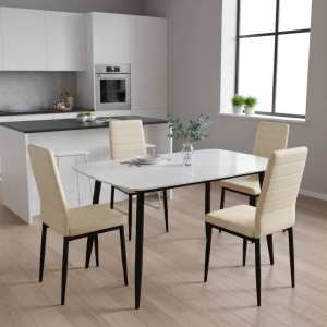 Masa-Atlas-Marble-Alb-cu-4-Scaune-Oscar-Crem