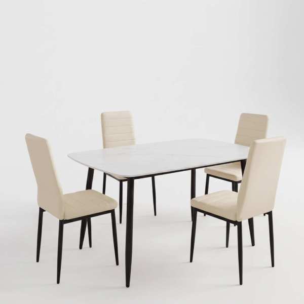 Masa-Atlas-Marble-Alb-cu-4-Scaune-Oscar-Crem 2