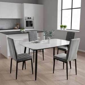 Masa-Atlas-Marble-Alb-cu-4-Scaune-Oscar-Gri