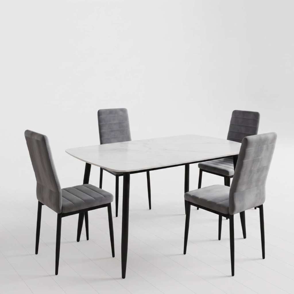 Masa-Atlas-Marble-Alb-cu-4-Scaune-Oscar-Gri 2