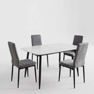 Masa-Atlas-Marble-Alb-cu-4-Scaune-Oscar-Gri 2