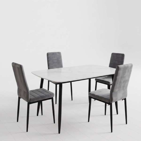 Masa-Atlas-Marble-Alb-cu-4-Scaune-Oscar-Gri 2