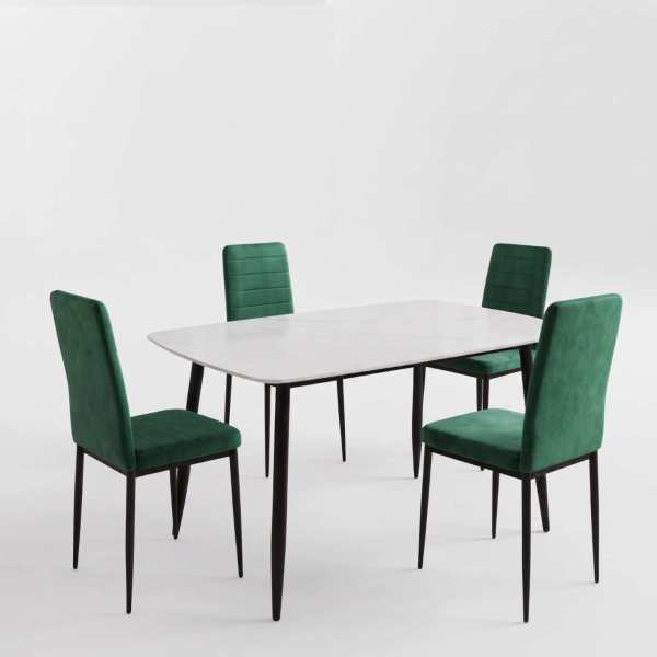 Masa-Atlas-Marble-Alb-cu-4-Scaune-Oscar-Verde 2