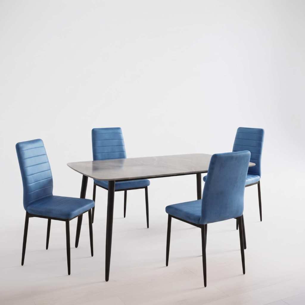 Masa-Atlas-Marble-Gri-cu-4-Scaune-Oscar-Bleu 2