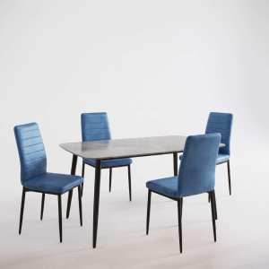 Masa-Atlas-Marble-Gri-cu-4-Scaune-Oscar-Bleu 2