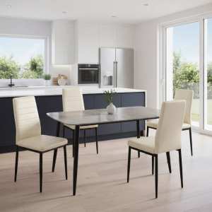 Masa-Atlas-Marble-Gri-cu-4-Scaune-Oscar-Crem