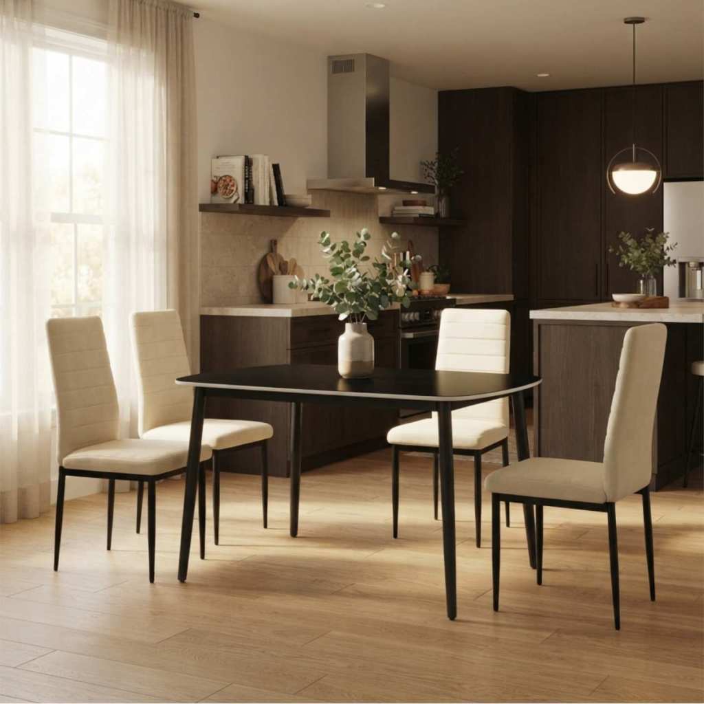 Masa-Atlas-Marble-Negru-cu-4-Scaune-Oscar-Crem 2