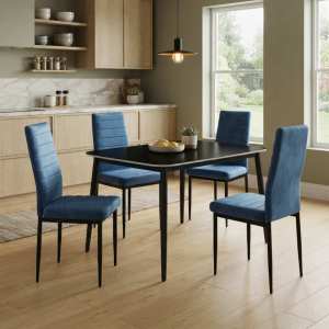 Masa-Atlas-Marble-negru-cu-4-Scaune-Oscar-Bleu