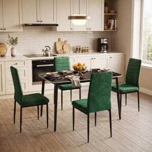 Masa-Atlas-Marble-negru-cu-4-Scaune-Oscar-Verde