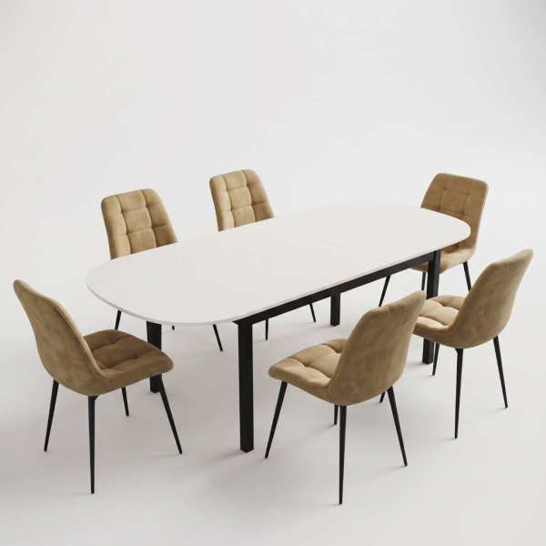 Masa extensibila Carla alb 170x75 cm cu 6 scaune onix bej1