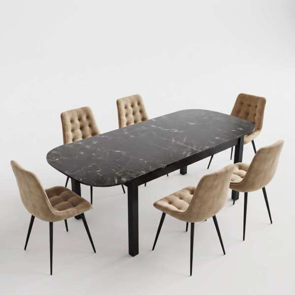 Masa extensibila Carla negru 170x75 cm cu 6 scaune onix bej1
