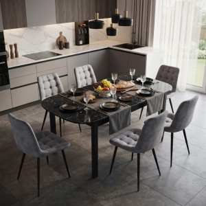 Masa extensibila Carla negru 170x75 cm cu 6 scaune onix gri