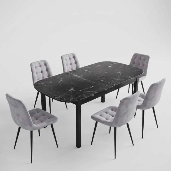 Masa extensibila Carla negru 170x75 cm cu 6 scaune onix gri1