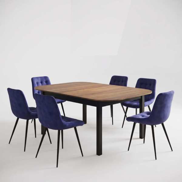 Masa extensibila Carla nuc 170x75 cm cu 6 scaune onix Albastru1