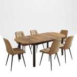 Masa extensibila Carla nuc 170x75 cm cu 6 scaune onix bej1