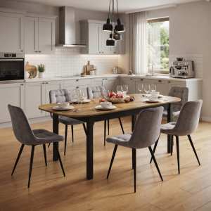 Masa extensibila Carla nuc 170x75 cm cu 6 scaune onix gri