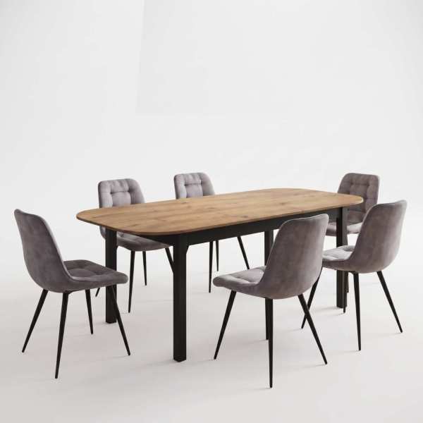 Masa extensibila Carla nuc 170x75 cm cu 6 scaune onix gri1