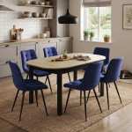 Masa extensibila Carla stejar 170x75 cm cu 6 scaune onix Albastru