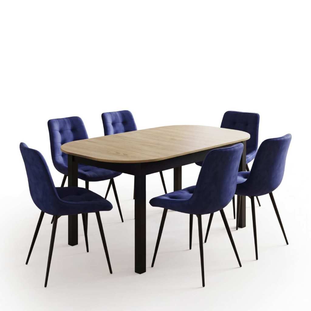 Masa extensibila Carla stejar 170x75 cm cu 6 scaune onix Albastru1