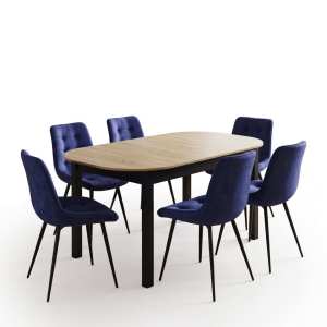 Masa extensibila Carla stejar 170x75 cm cu 6 scaune onix Albastru1
