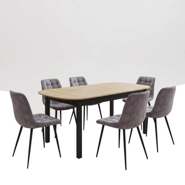 Masa extensibila Carla stejar 170x75 cm cu 6 scaune onix gri1