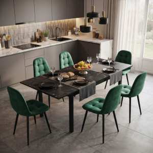 Masa-extensibila-Mara-Negru-cu-6-scaune-Gya-verde