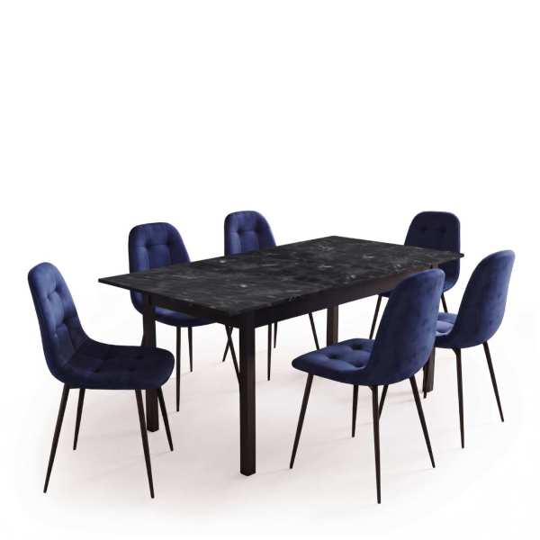 Masa-extensibila-Mara-negru-cu-6-scaune-Gya-Albastru 2