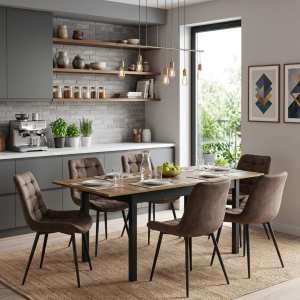 Masa-extensibila-Mara-nuc-170x75-cm-cu-6-scaune-onix-maro